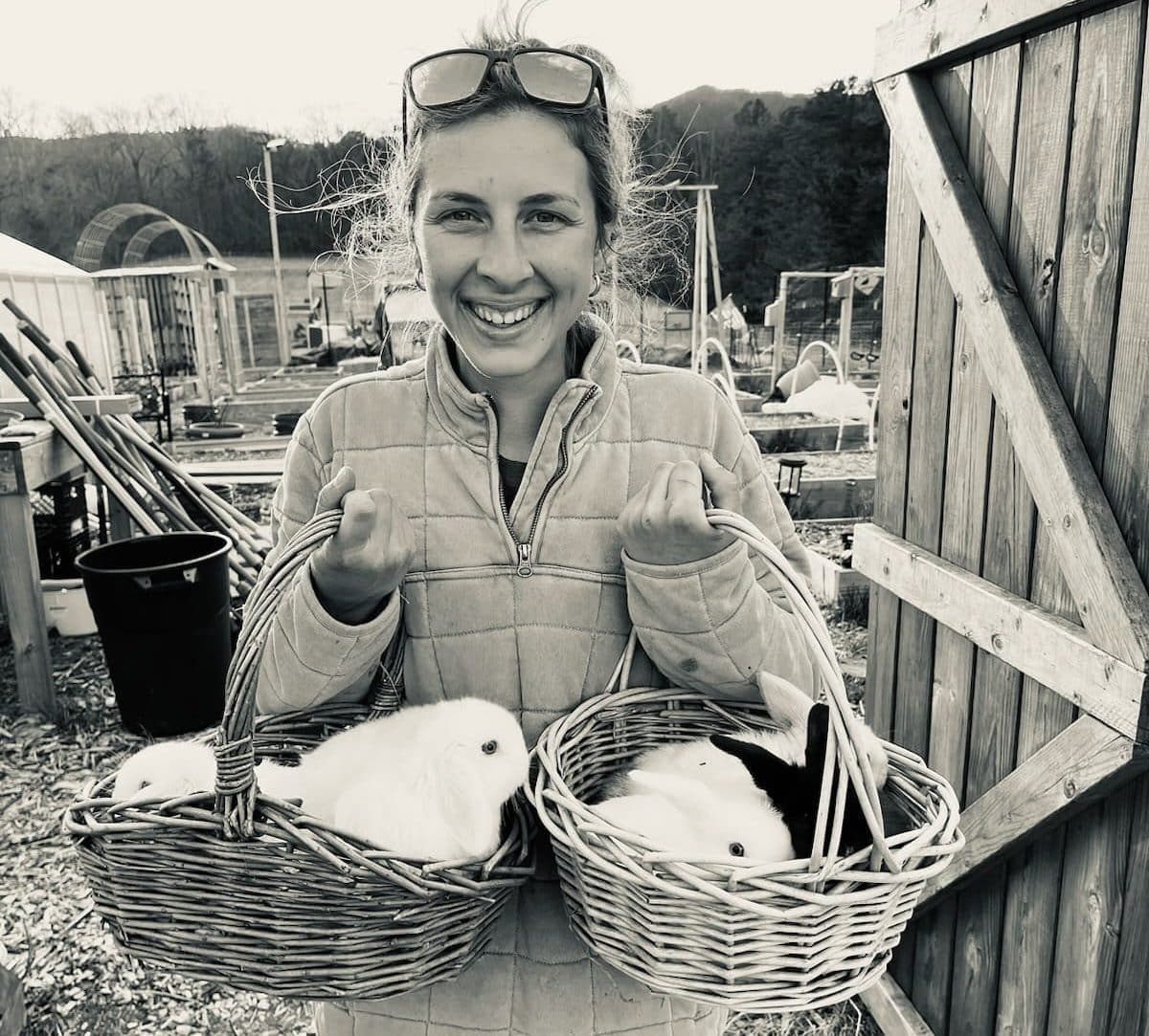 AMRabbits breeder carrying baskets of bunnies